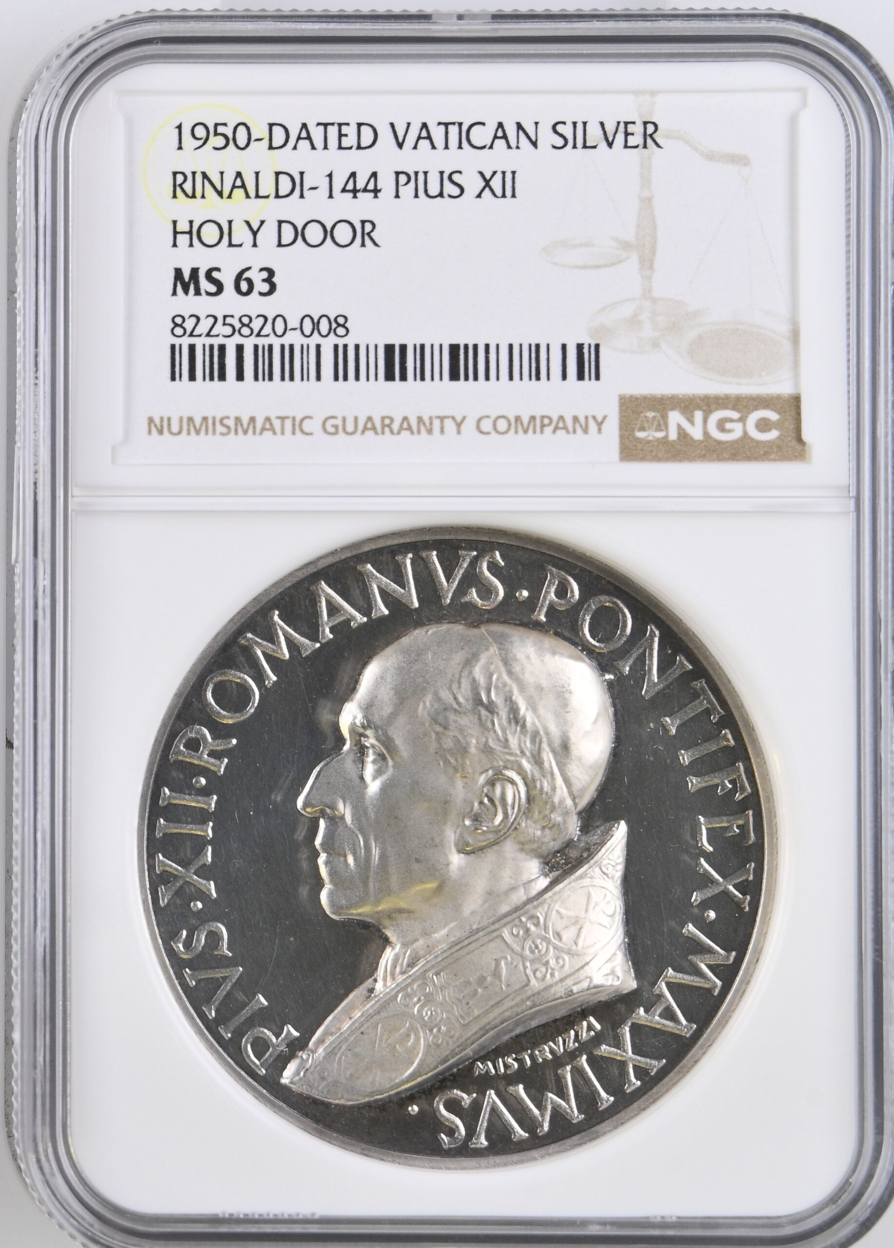 Italy/San Marino/Vatican Holy Door Pius XII Silver Medal 1950 Rinaldi-144 NGC MS63 0153093