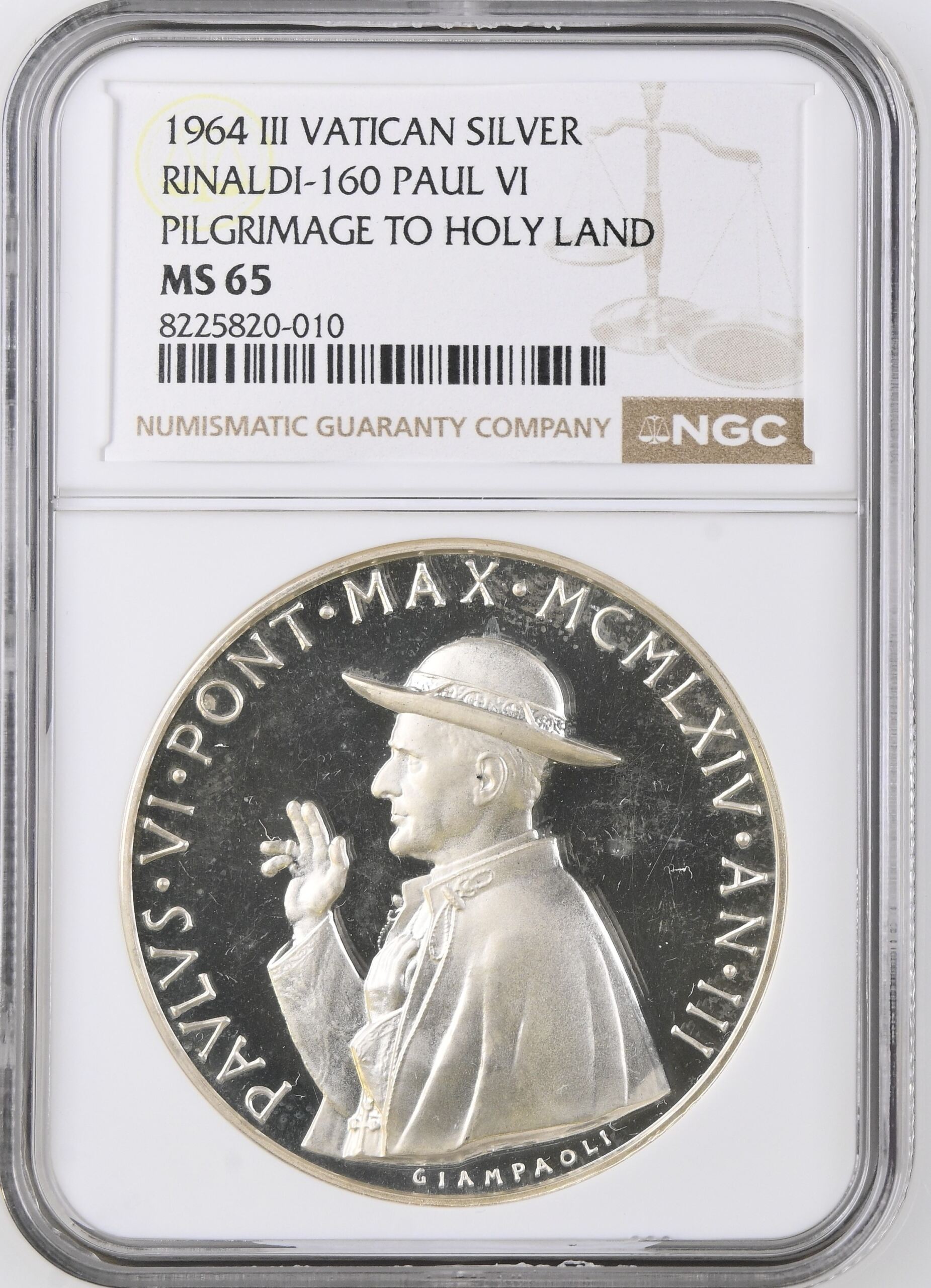 Italy/San Marino/Vatican Pilgrimage to Holy Land Paul VI Silver Medal 1964 III Rinaldi-160 NGC MS65 0153094