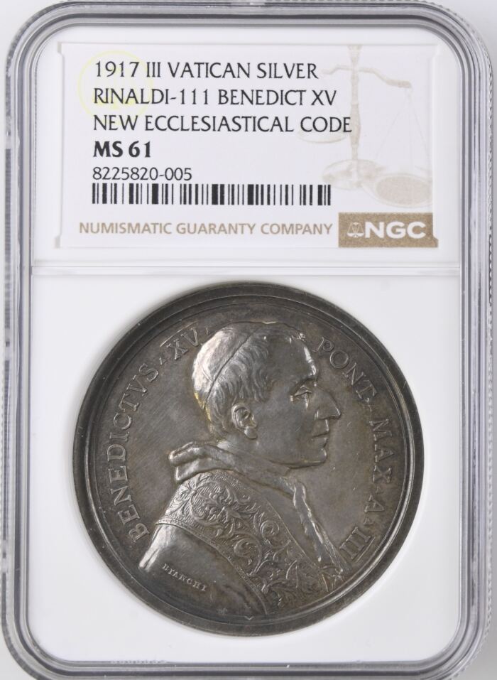 Italy/San Marino/Vatican New Ecclesiastical Code Benedict XV Silver Medal 1917 III Rinaldi-111 NGC MS61 0153096Italy/San Marino/Vatican New Ecclesiastical Code Benedict XV Silver Medal 1917 III Rinaldi-111 NGC MS61 0153096