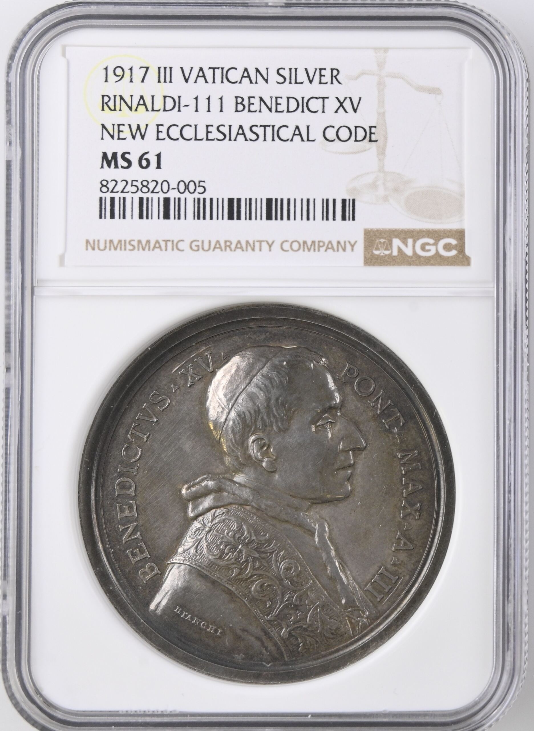 Italy/San Marino/Vatican New Ecclesiastical Code Benedict XV Silver Medal 1917 III Rinaldi-111 NGC MS61 0153096