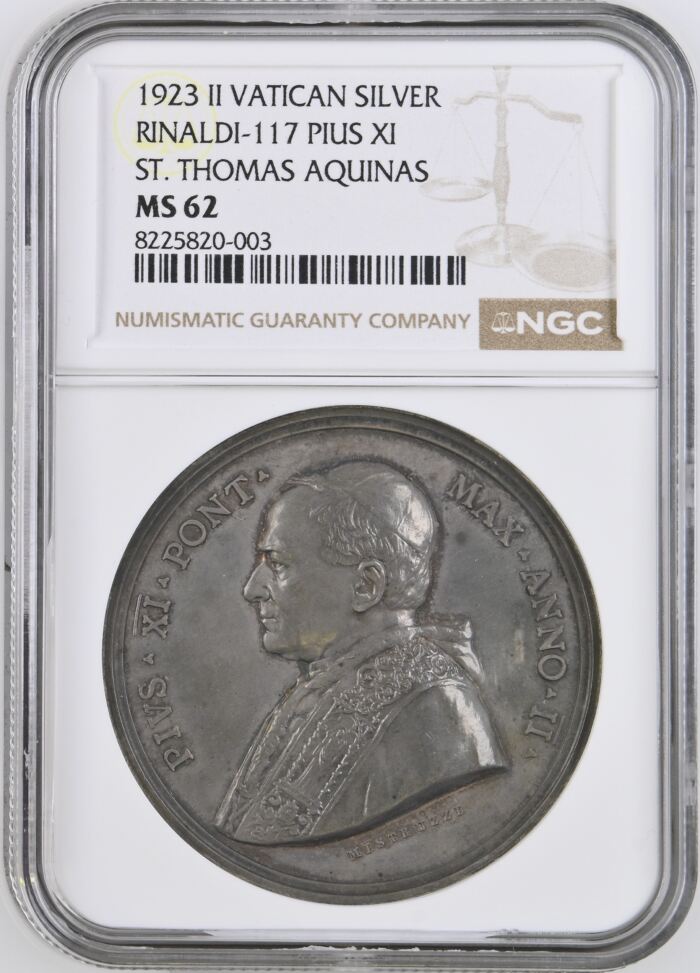 Italy/San Marino/Vatican St. Thomas Aquinas Pius XI Silver Medal 1923 II Rinaldi-117 NGC MS62 0153098Italy/San Marino/Vatican St. Thomas Aquinas Pius XI Silver Medal 1923 II Rinaldi-117 NGC MS62 0153098
