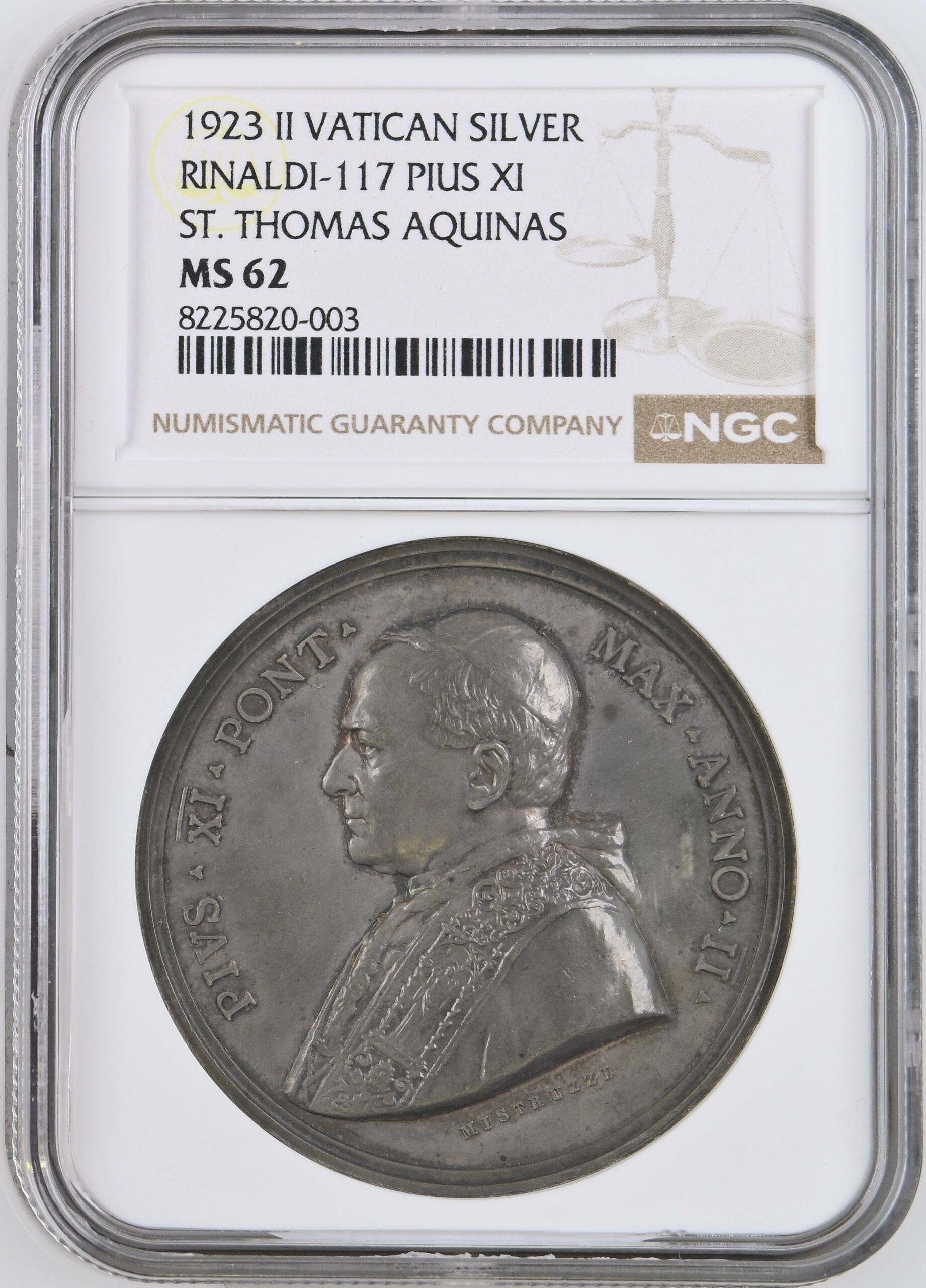 Italy/San Marino/Vatican St. Thomas Aquinas Pius XI Silver Medal 1923 II Rinaldi-117 NGC MS62 0153098