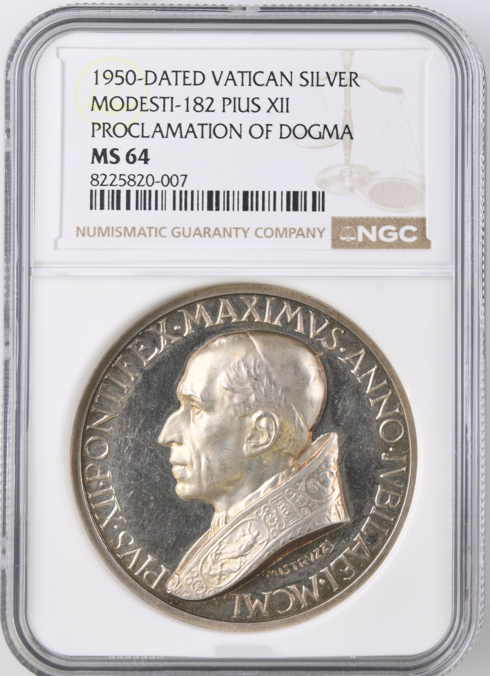 Italy/San Marino/Vatican Proclamation of Dogma Pius XII Silver Medal 1950 Modesti-182 NGC MS64 0153099