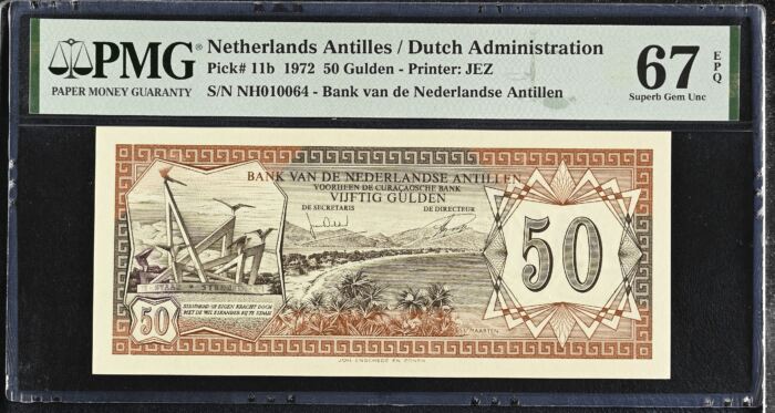 Netherlands Antilles 50 Gulden 1972 Pick# 11b PMG Superb Gem UNC67 EPQ 0153163Netherlands Antilles 50 Gulden 1972 Pick# 11b PMG Superb Gem UNC67 EPQ 0153163