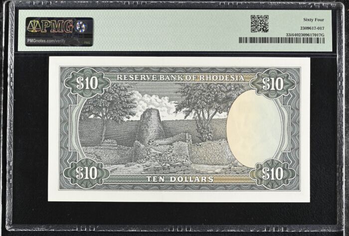Rhodesia 10 Dollars 1975 Pick# 33i PMG Ch UNC64 0153165Rhodesia 10 Dollars 1975 Pick# 33i PMG Ch UNC64 0153165 - Image 2