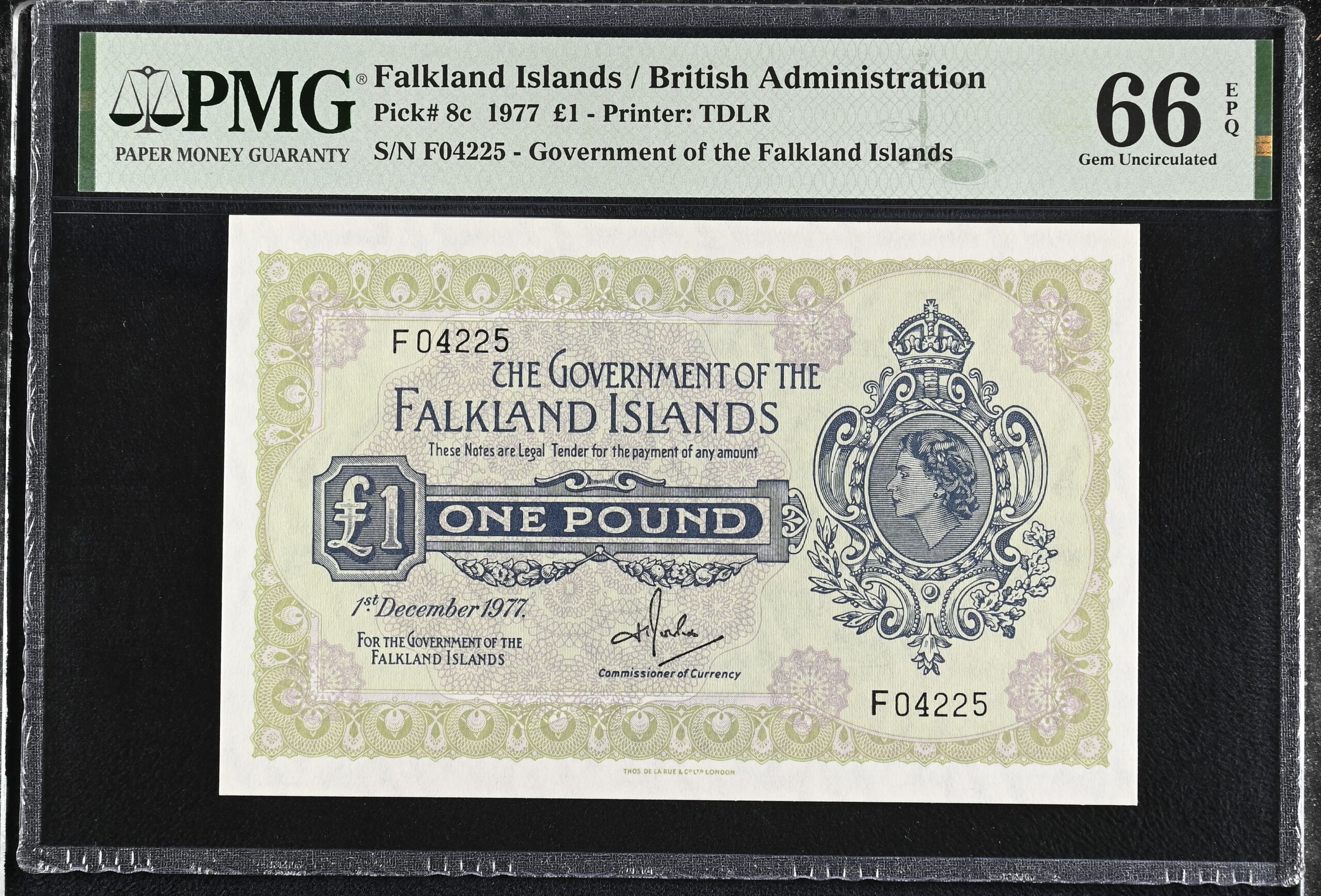 Falkland Islands Pound 1977 Pick# 8c PMG Gem UNC66 EPQ 0153172