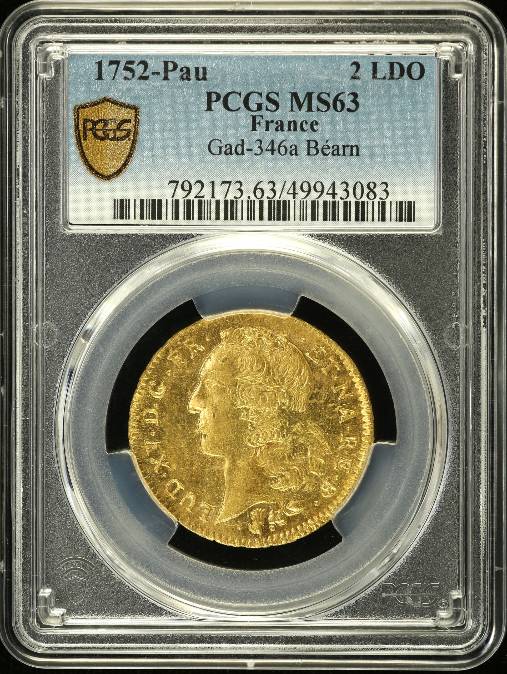 France 2 Louis D or 1752 Pau Gad-346a PCGS MS63 0153174