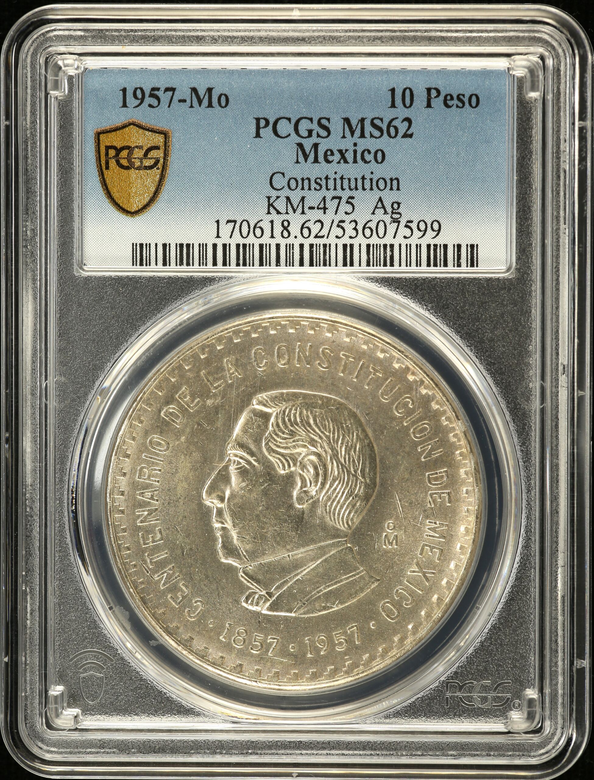 Modern Silver & Minors 10 Peso 1957 Mo KM-475 PCGS MS62 0153184