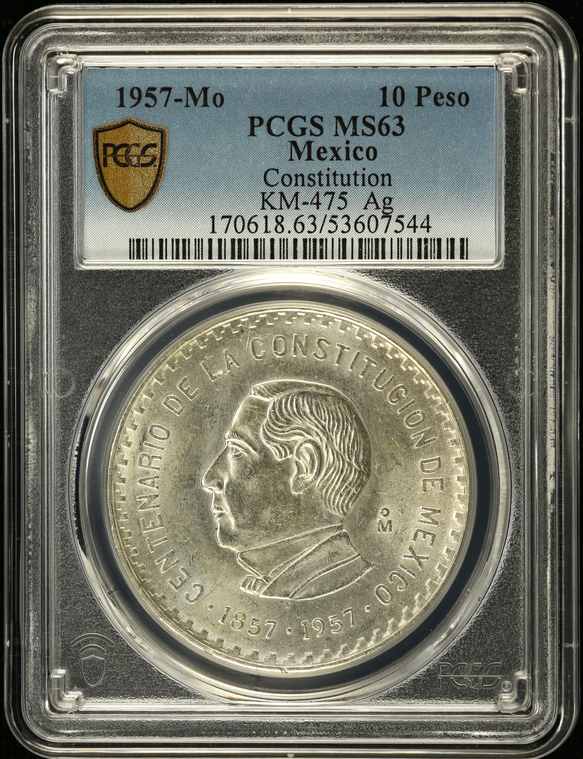 Modern Silver & Minors 10 Peso 1957 Mo KM-475 PCGS MS63 0153229