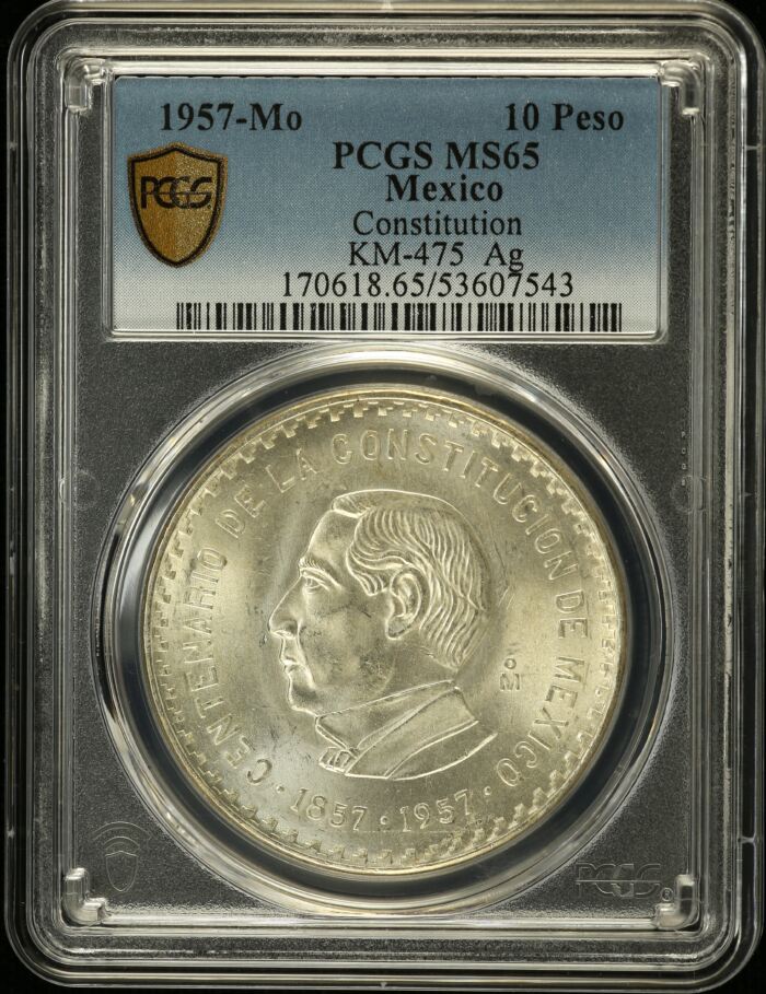 Modern Silver & Minors 10 Peso 1957 Mo KM-475 PCGS MS65 0153254Modern Silver & Minors 10 Peso 1957 Mo KM-475 PCGS MS65 0153254
