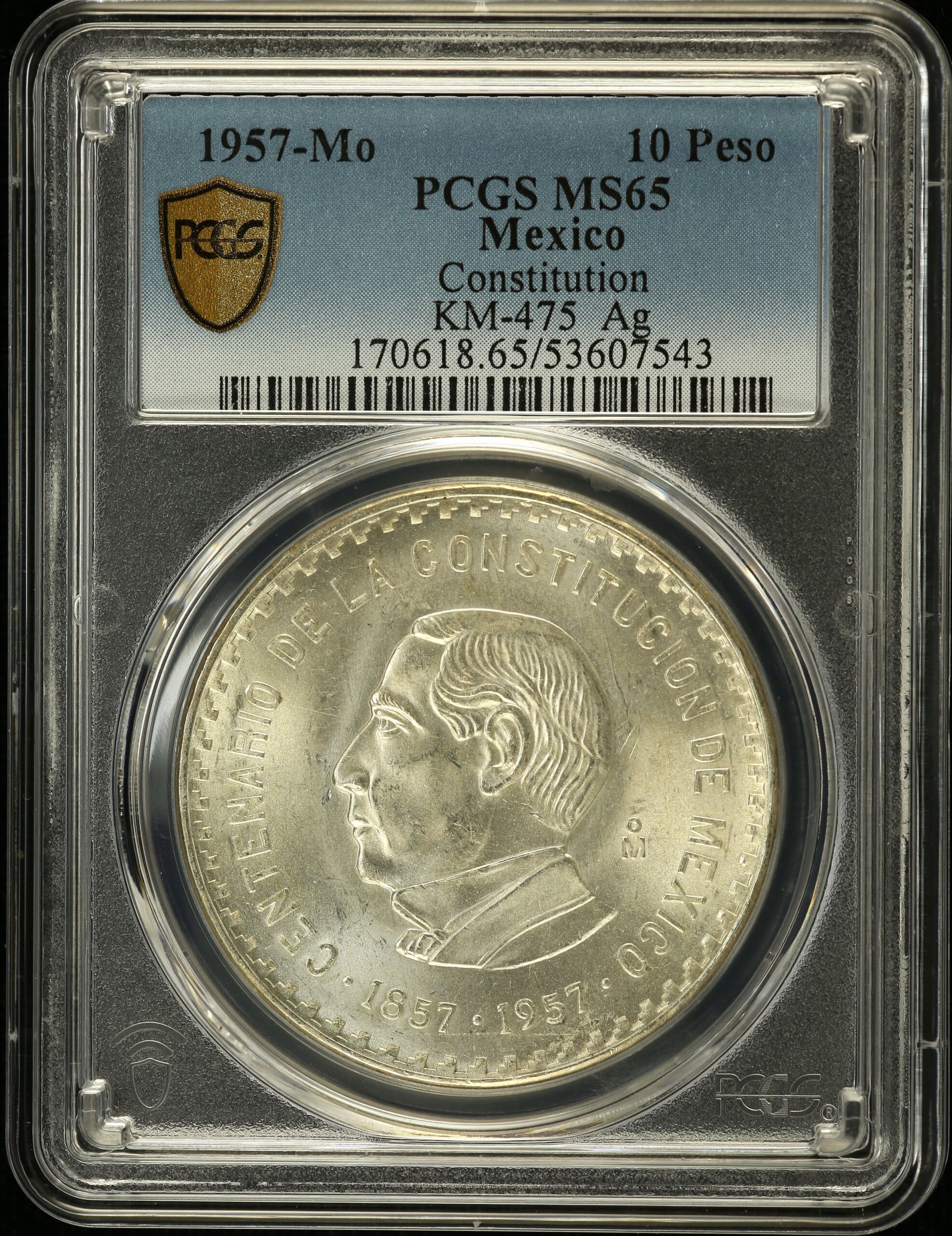 Modern Silver & Minors 10 Peso 1957 Mo KM-475 PCGS MS65 0153254