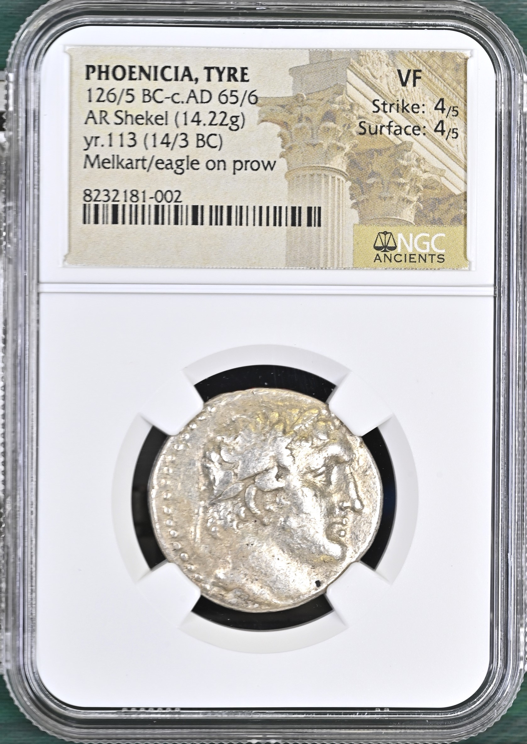 Phoenicia Tyre 126/5 BC - 65/6 AD AR Shekel NGC VF 0153276