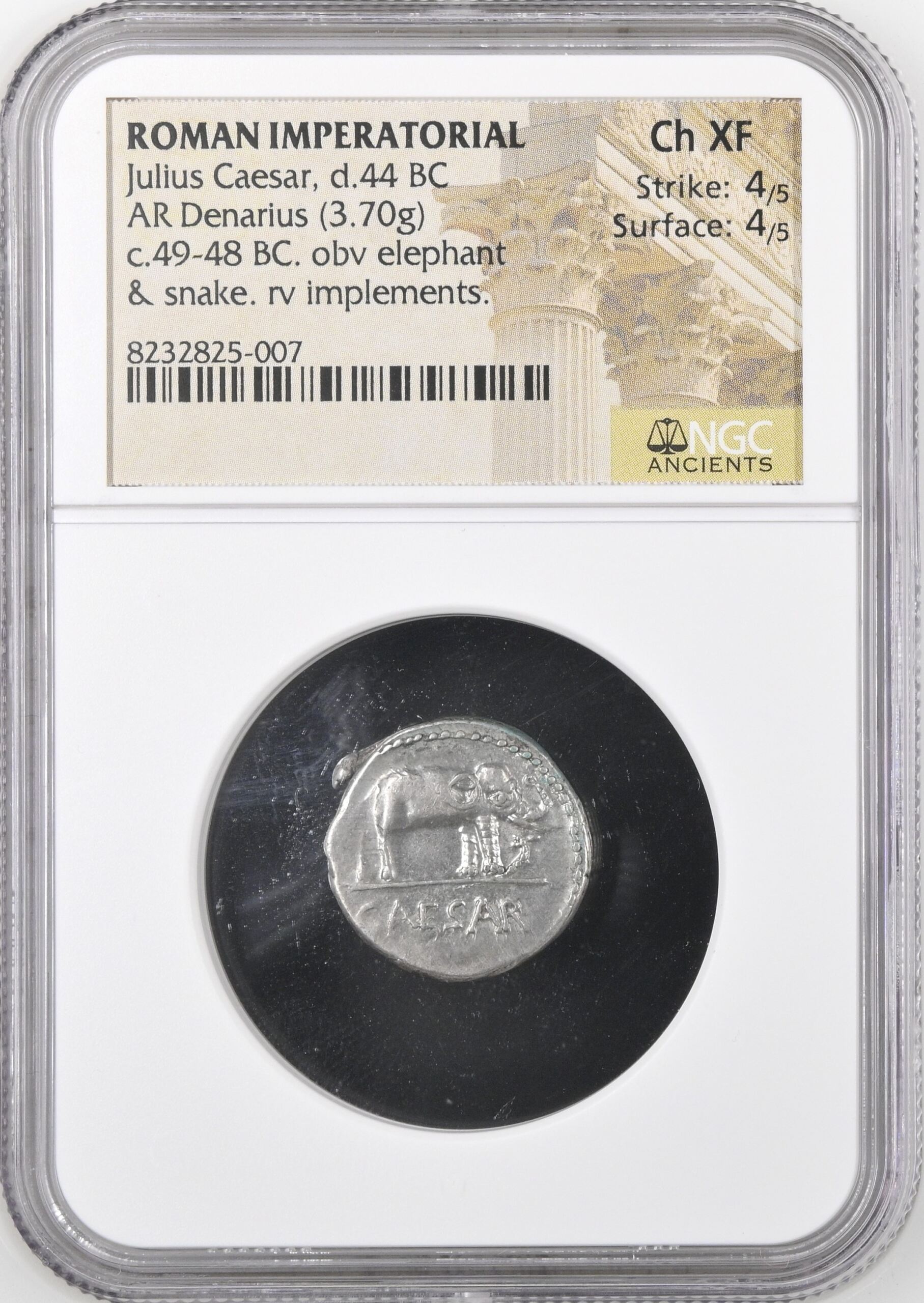 Roman Imperatorial Julius Caesar d.44 BC AR Denarius NGC Ch XF 0153277