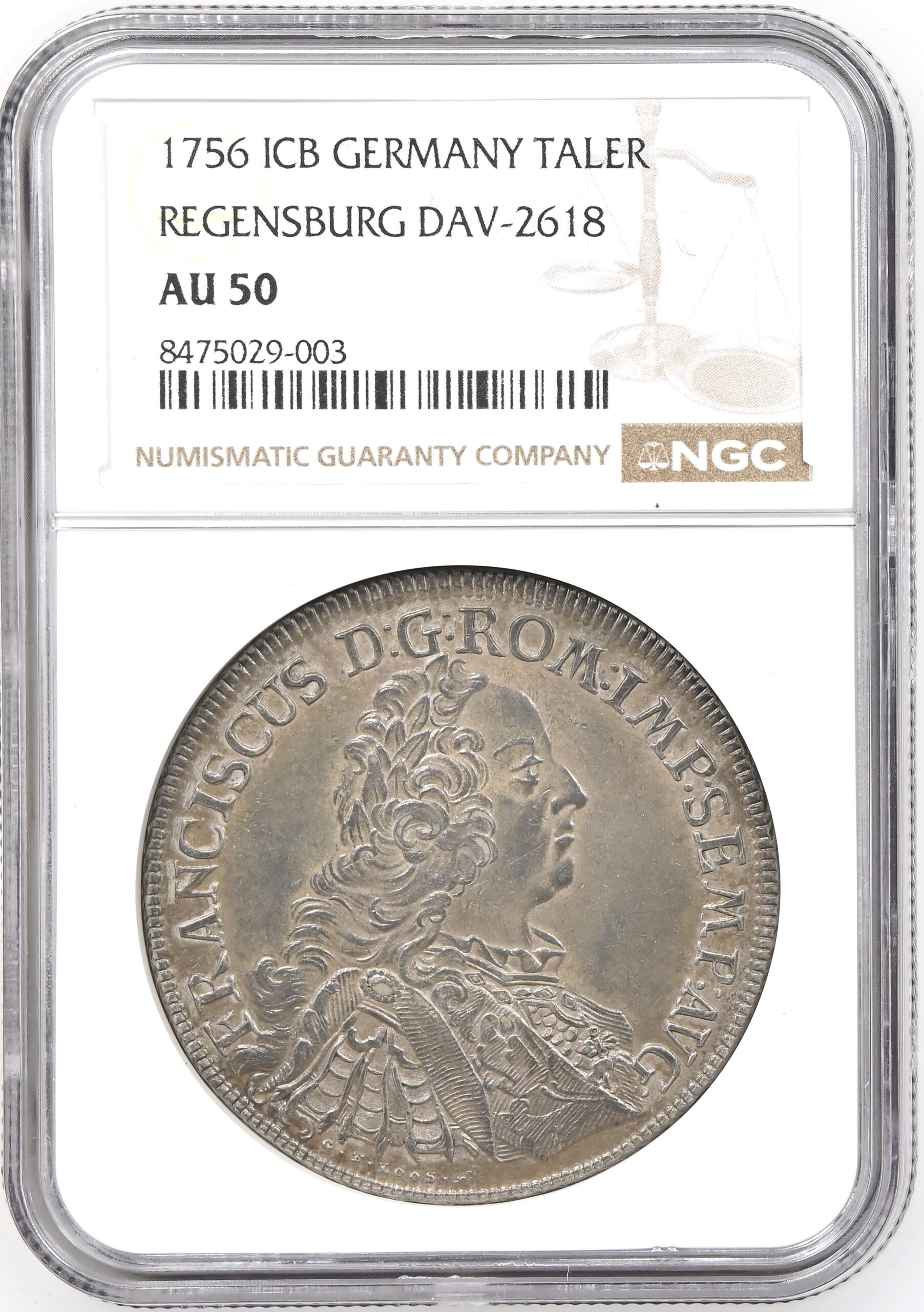 Germany Taler 1756 ICB Regensburg DAV-2618 NGC AU50 0153543