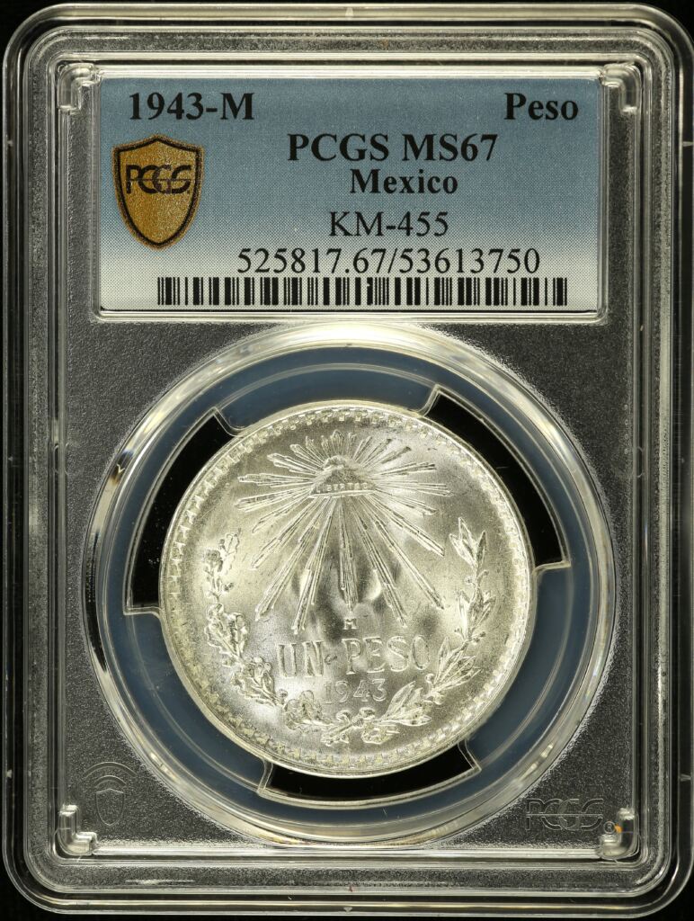 Modern Silver & Minors Peso 1943 M KM-455 PCGS MS67 0153580