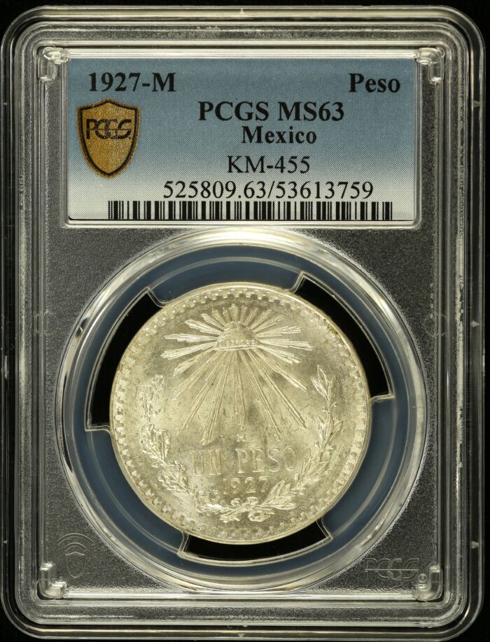 Modern Silver & Minors Peso 1927 M KM-455 PCGS MS63 0153582Modern Silver & Minors Peso 1927 M KM-455 PCGS MS63 0153582