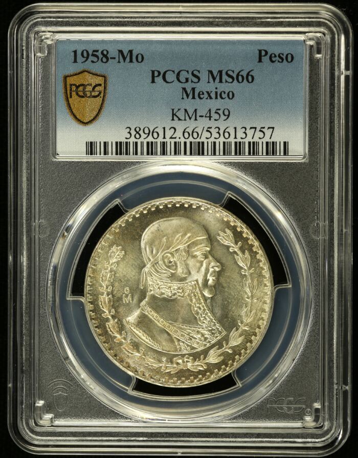 Modern Silver & Minors Peso 1958 Mo KM-459 PCGS MS66 0153585Modern Silver & Minors Peso 1958 Mo KM-459 PCGS MS66 0153585