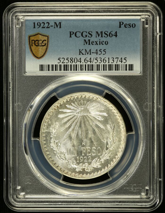 Modern Silver & Minors Peso 1922 M KM-455 PCGS MS64 0153593Modern Silver & Minors Peso 1922 M KM-455 PCGS MS64 0153593
