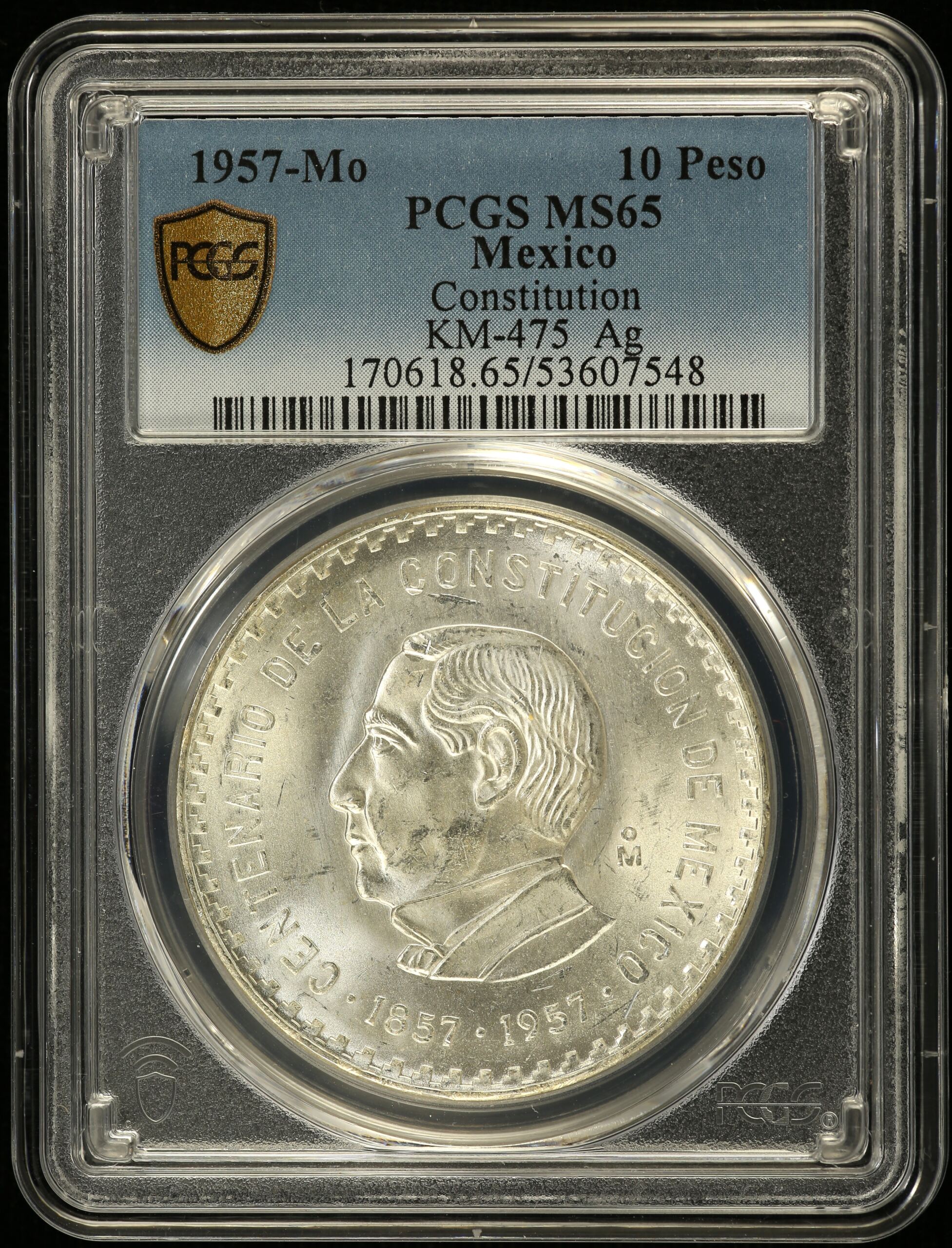 Modern Silver & Minors 10 Peso 1957 Mo KM-475 PCGS MS65 0153253