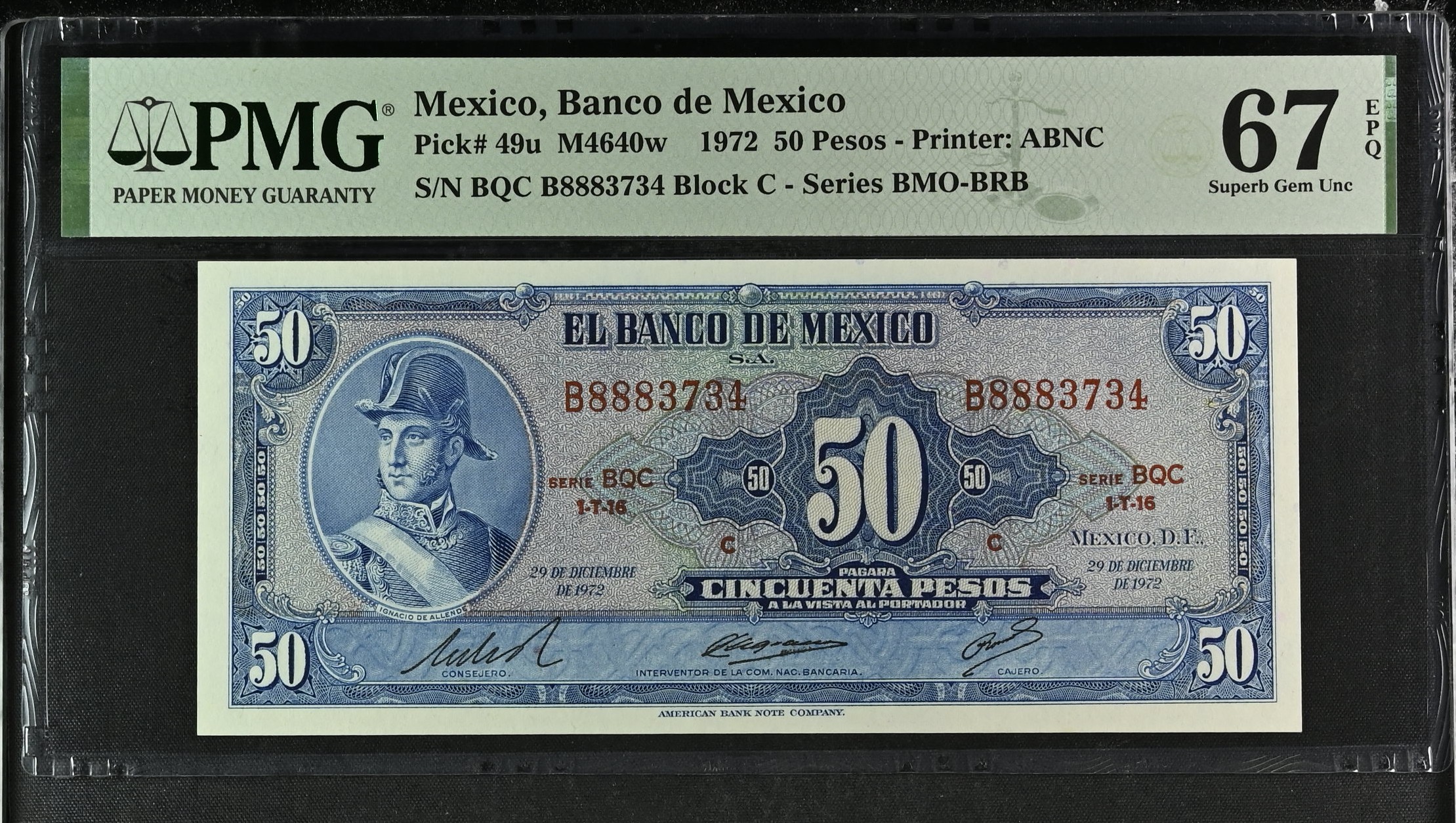 Banco De Mexico 50 Pesos 1972 Pick #49u PMG Superb Gem UNC67 EPQ f_35524