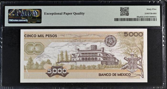 Banco De Mexico 5,000 Pesos 1985 Pick #88a PMG Gem UNC65 EPQ f_35527Banco De Mexico 5,000 Pesos 1985 Pick #88a PMG Gem UNC65 EPQ f_35527 - Image 2