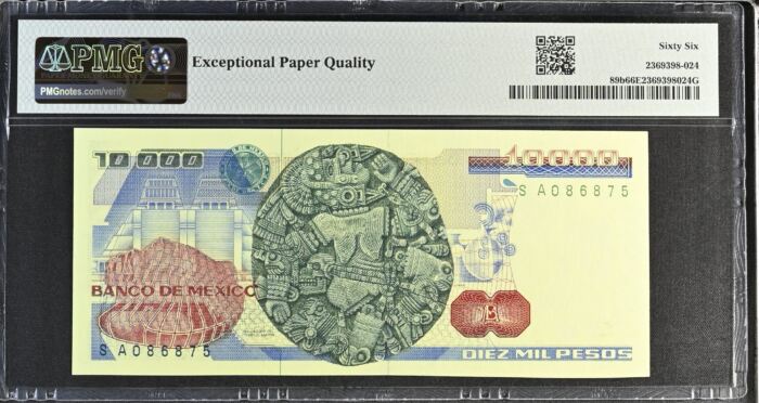 Banco De Mexico 10,000 Pesos 1985 Pick #89b PMG Gem UNC66 EPQ f_35528Banco De Mexico 10,000 Pesos 1985 Pick #89b PMG Gem UNC66 EPQ f_35528 - Image 2