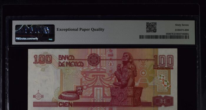 Banco De Mexico 100 Nuevos Pesos 1992 Pick #102 PMG Superb Gem UNC67 EPQ f_35534Banco De Mexico 100 Nuevos Pesos 1992 Pick #102 PMG Superb Gem UNC67 EPQ f_35534 - Image 2