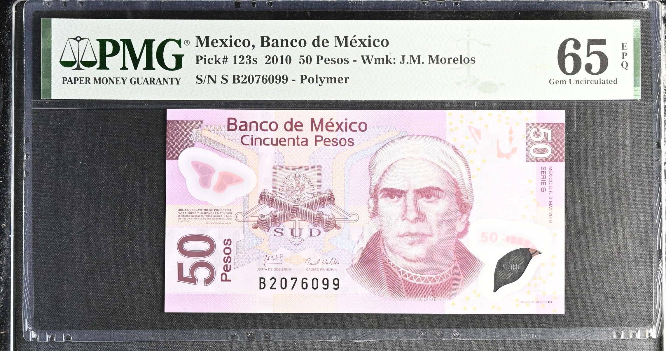 Banco De Mexico 50 Pesos 2010 Pick #123s PMG Gem UNC65 EPQ f_35537