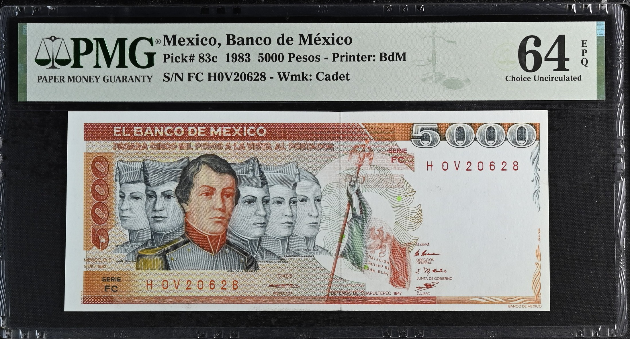Banco De Mexico 5,000 Pesos 1983 Pick #83c PMG Ch UNC64 EPQ f_35538