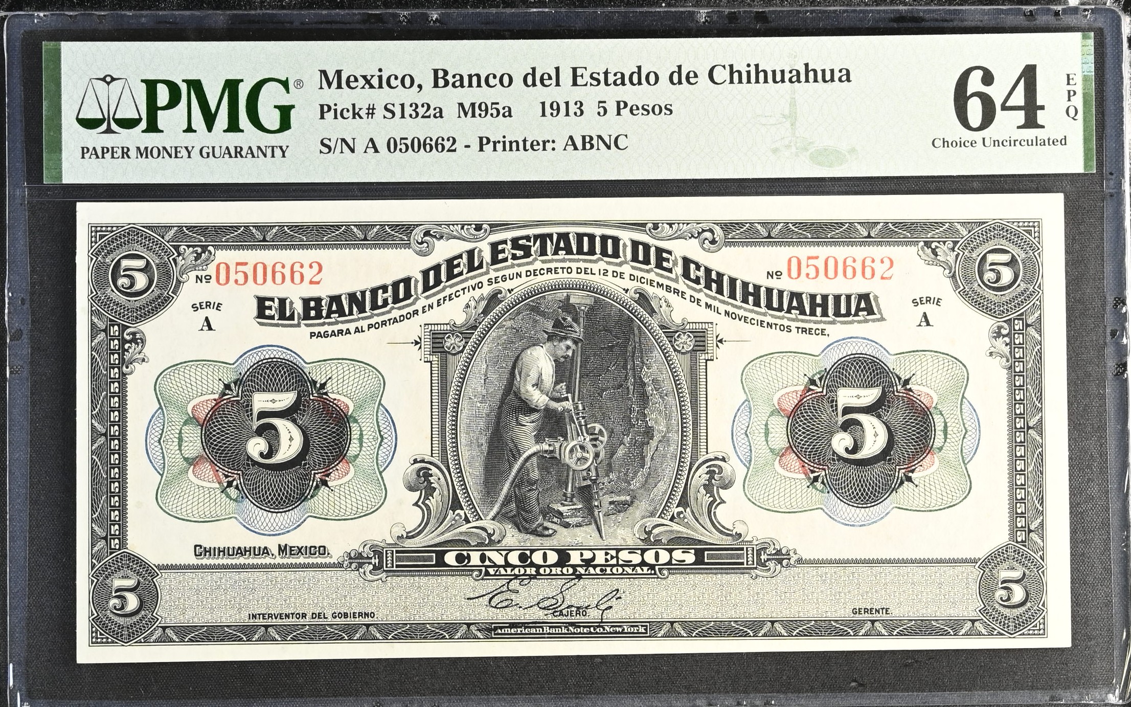 Bancos 5 Pesos 1913 Chihuahua M95a PMG Ch UNC64 EPQ f_35541