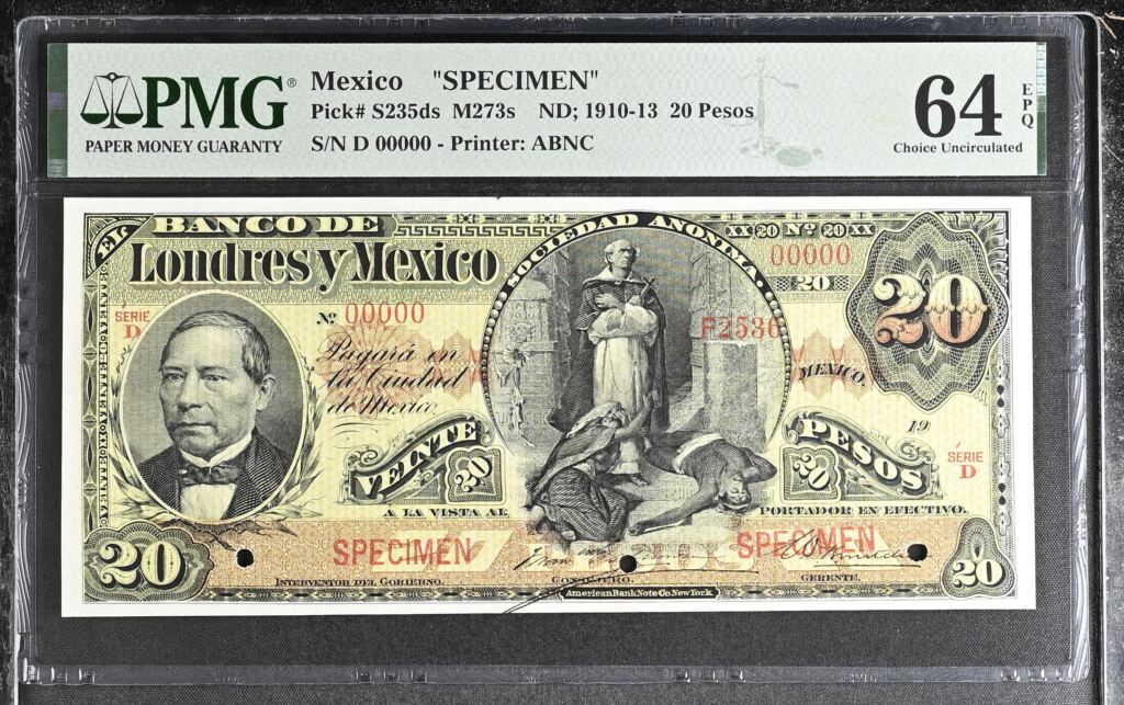Bancos 20 Pesos 1910-13 Distrito Federal M273s PMG Ch UNC64 EPQ f_35545