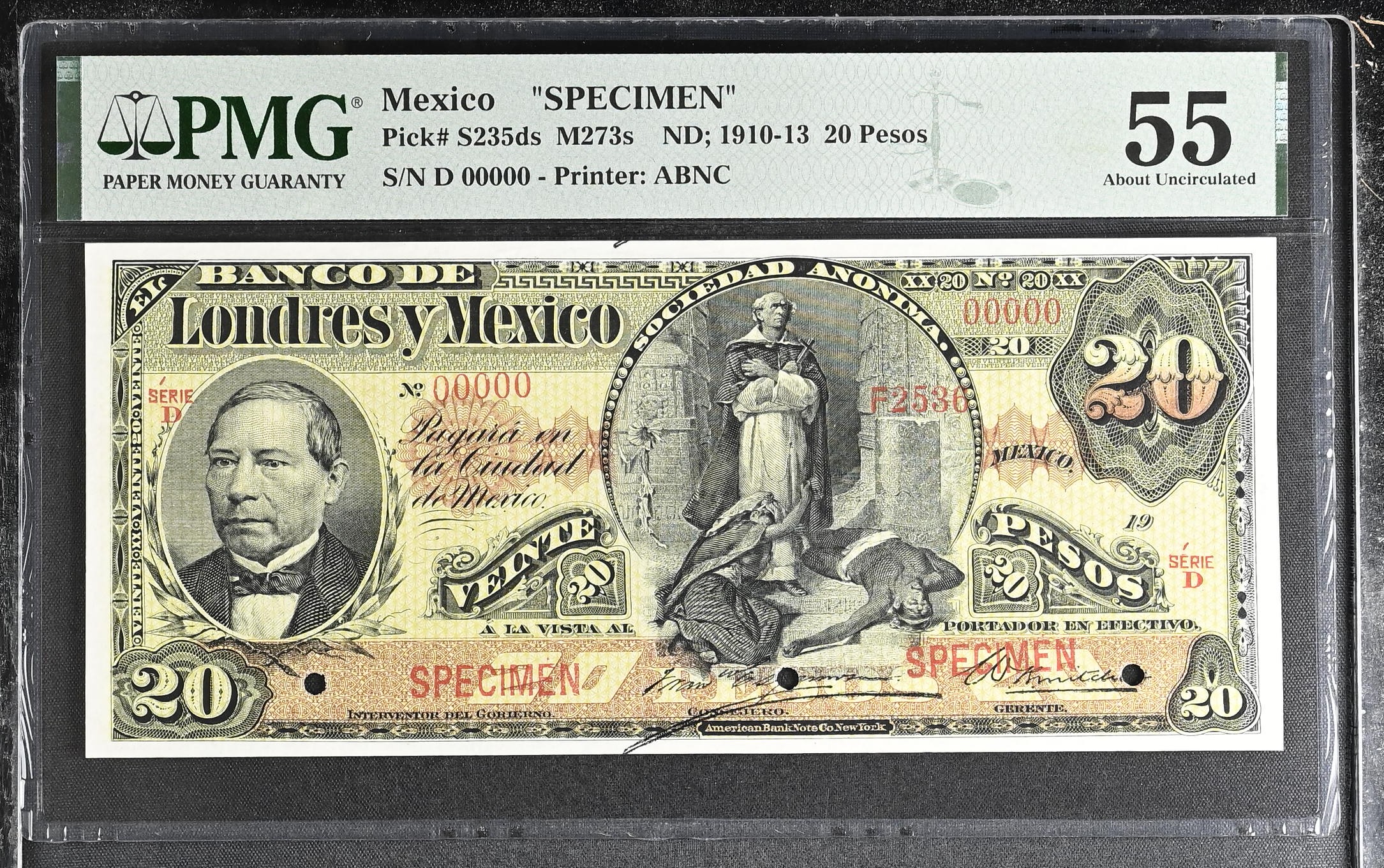 Bancos Mexican Currency Bancos 20 Pesos 1910-13 Distrito Federal M273s PMG AU55 f_35546 Bancos 20 Pesos 1910-13 Distrito Federal M273s PMG AU55 f_35546Property of World Numismatics