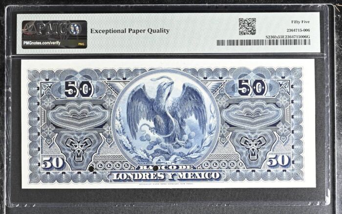 Bancos 50 Pesos 1913 Distrito Federal M274s PMG AU55 EPQ f_35547Bancos 50 Pesos 1913 Distrito Federal M274s PMG AU55 EPQ f_35547 - Image 2