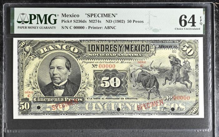 Bancos 50 Pesos ND Distrito Federal M274s PMG Ch UNC64 EPQ f_35548Bancos 50 Pesos ND Distrito Federal M274s PMG Ch UNC64 EPQ f_35548