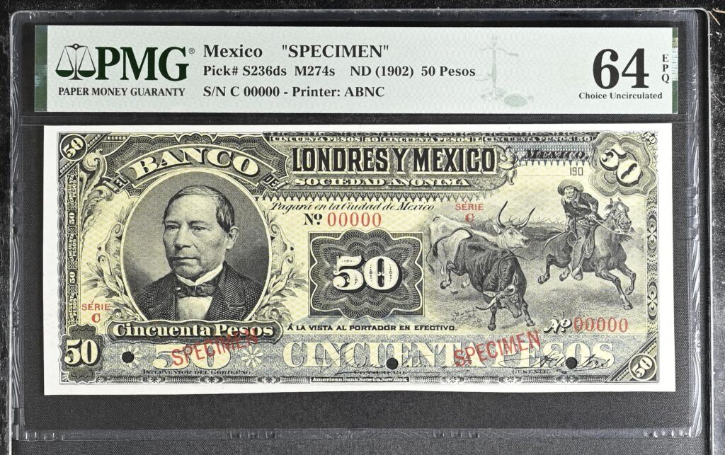 Bancos Mexican Currency Bancos 50 Pesos ND Distrito Federal M274s PMG Ch UNC64 EPQ f_35548 Bancos 50 Pesos ND Distrito Federal M274s PMG Ch UNC64 EPQ f_35548Property of World Numismatics