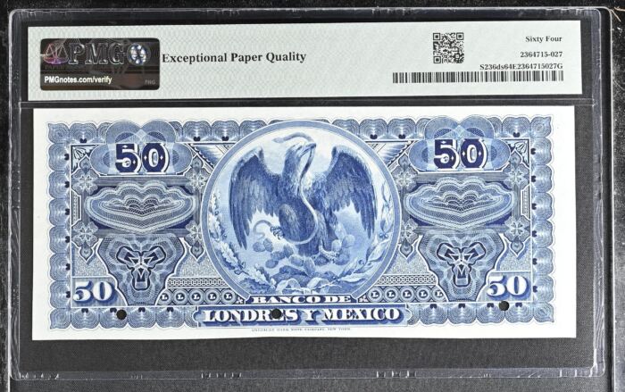 Bancos 50 Pesos ND Distrito Federal M274s PMG Ch UNC64 EPQ f_35548Bancos 50 Pesos ND Distrito Federal M274s PMG Ch UNC64 EPQ f_35548 - Image 2