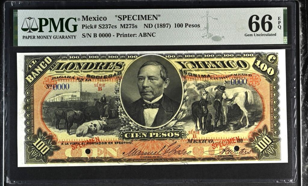 Bancos 100 Pesos ND Distrito Federal M275s PMG Gem UNC66 EPQ f_35550