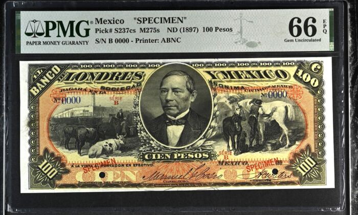 Bancos 100 Pesos ND Distrito Federal M275s PMG Gem UNC66 EPQ f_35550Bancos 100 Pesos ND Distrito Federal M275s PMG Gem UNC66 EPQ f_35550