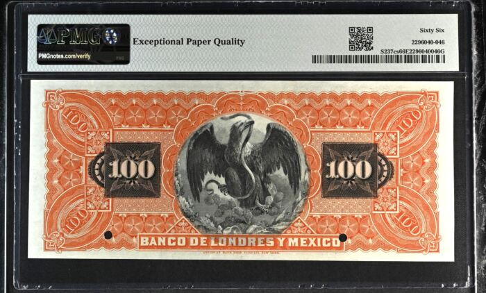 Bancos 100 Pesos ND Distrito Federal M275s PMG Gem UNC66 EPQ f_35550Bancos 100 Pesos ND Distrito Federal M275s PMG Gem UNC66 EPQ f_35550 - Image 2