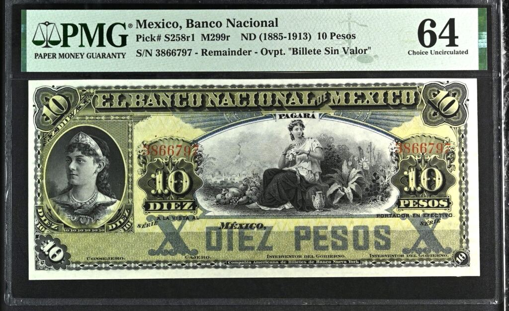 Bancos 10 Pesos ND Distrito Federal M299r PMG Ch UNC64 f_35552