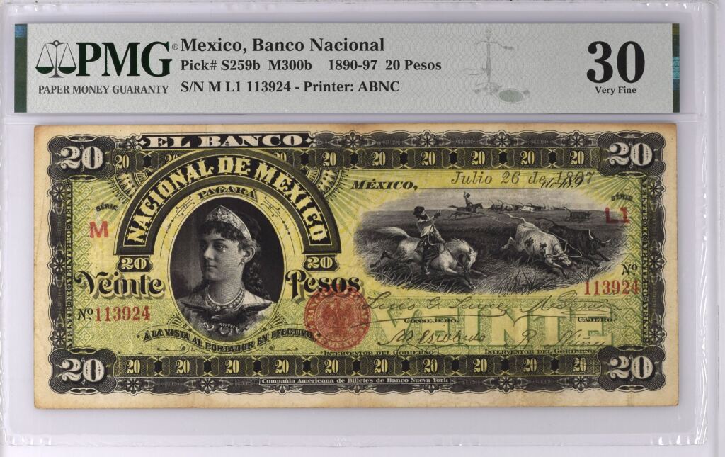 Bancos 20 Pesos 1890-97 Distrito Federal M300b PMG VF30 f_35553