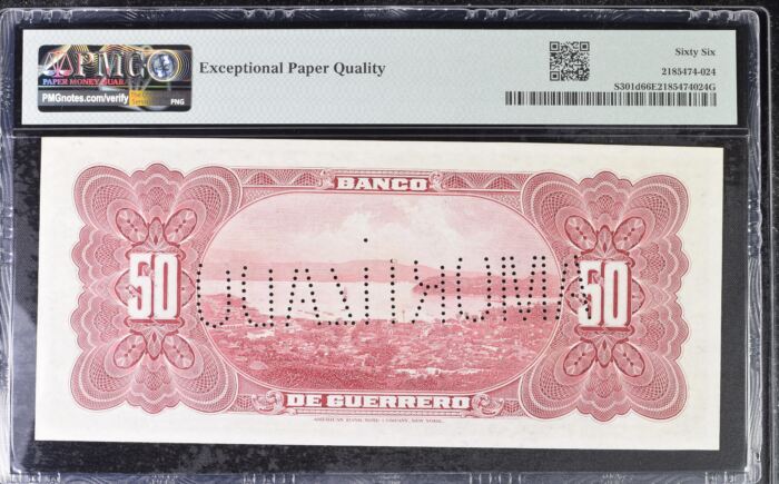 Bancos 50 Pesos ND Guerrero M364r1 PMG Gem UNC66 EPQ f_35557Bancos 50 Pesos ND Guerrero M364r1 PMG Gem UNC66 EPQ f_35557 - Image 2