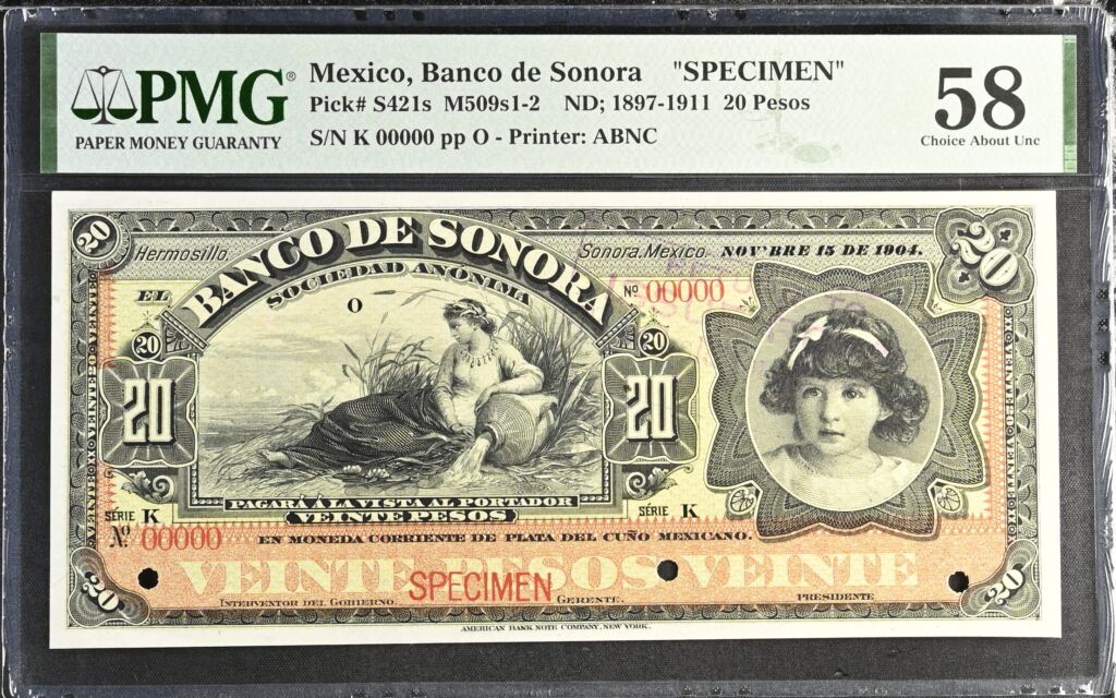 Bancos 20 Pesos 1897-1911 Sonora M509s1-2 PMG Ch AU58 f_35559