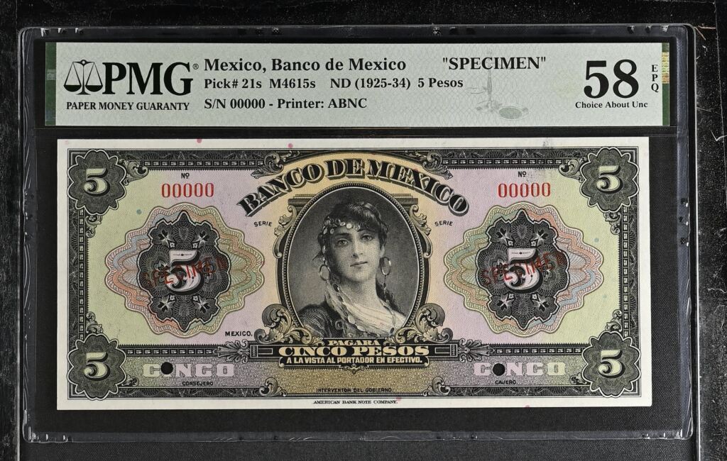 Banco De Mexico 5 Pesos ND M4615s PMG Ch AU58 EPQ f_35567