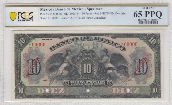 Banco De Mexico 10 Pesos ND M4616s PCGS Gem UNC65 PPQ f_35568Banco De Mexico 10 Pesos ND M4616s PCGS Gem UNC65 PPQ f_35568