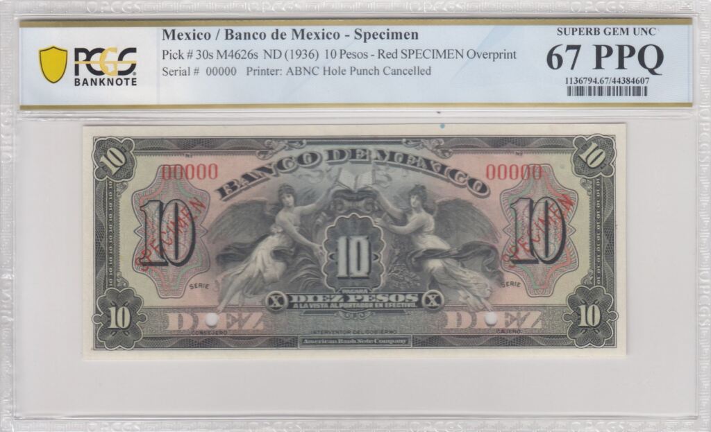 Banco De Mexico 10 Pesos ND M4626s PCGS Superb Gem UNC67 PPQ f_35569