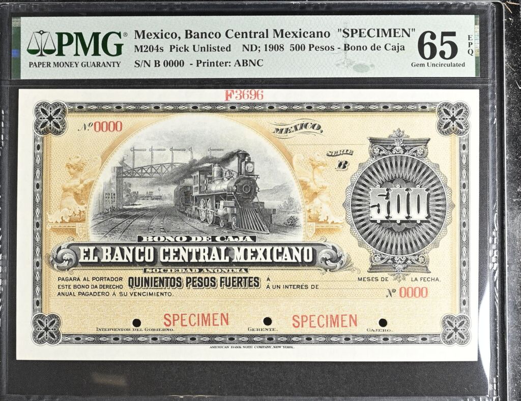 Bancos 500 Pesos 1908 Distrito Federal M204s PMG Gem UNC65 EPQ f_35571