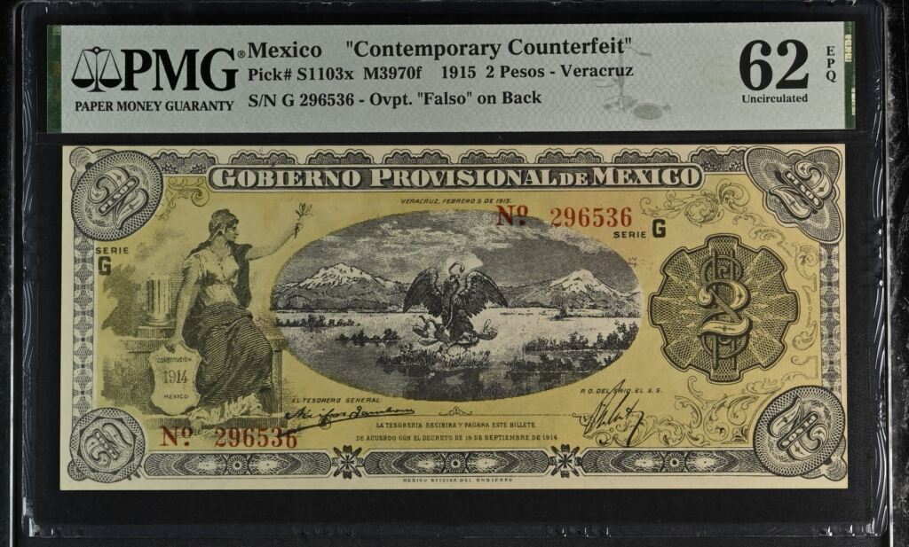 Revolutionary Currency 2 Pesos 1915 Veracruz M3970f PMG UNC62 EPQ f_35573