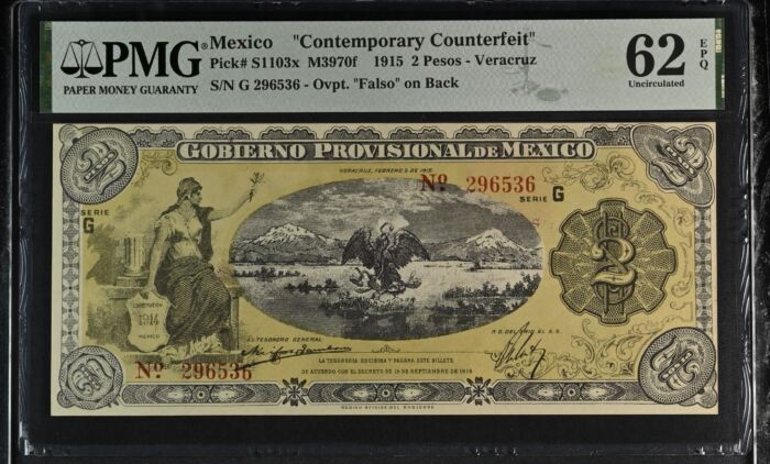 Revolutionary Currency 2 Pesos 1915 Veracruz M3970f PMG UNC62 EPQ f_35573Revolutionary Currency 2 Pesos 1915 Veracruz M3970f PMG UNC62 EPQ f_35573