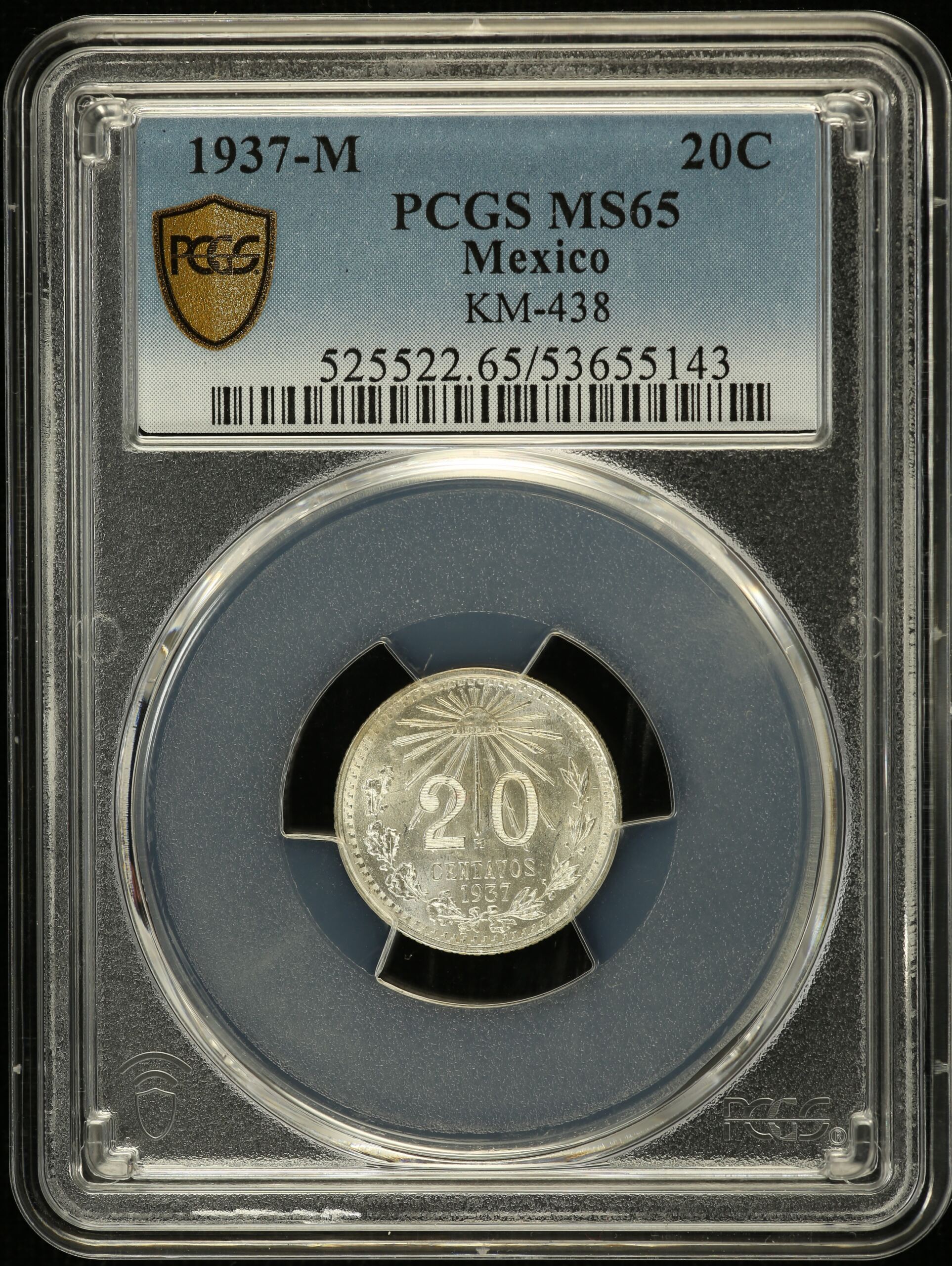 Modern Silver & Minors 20 Centavo 1937 M KM-438 PCGS MS65 0153373